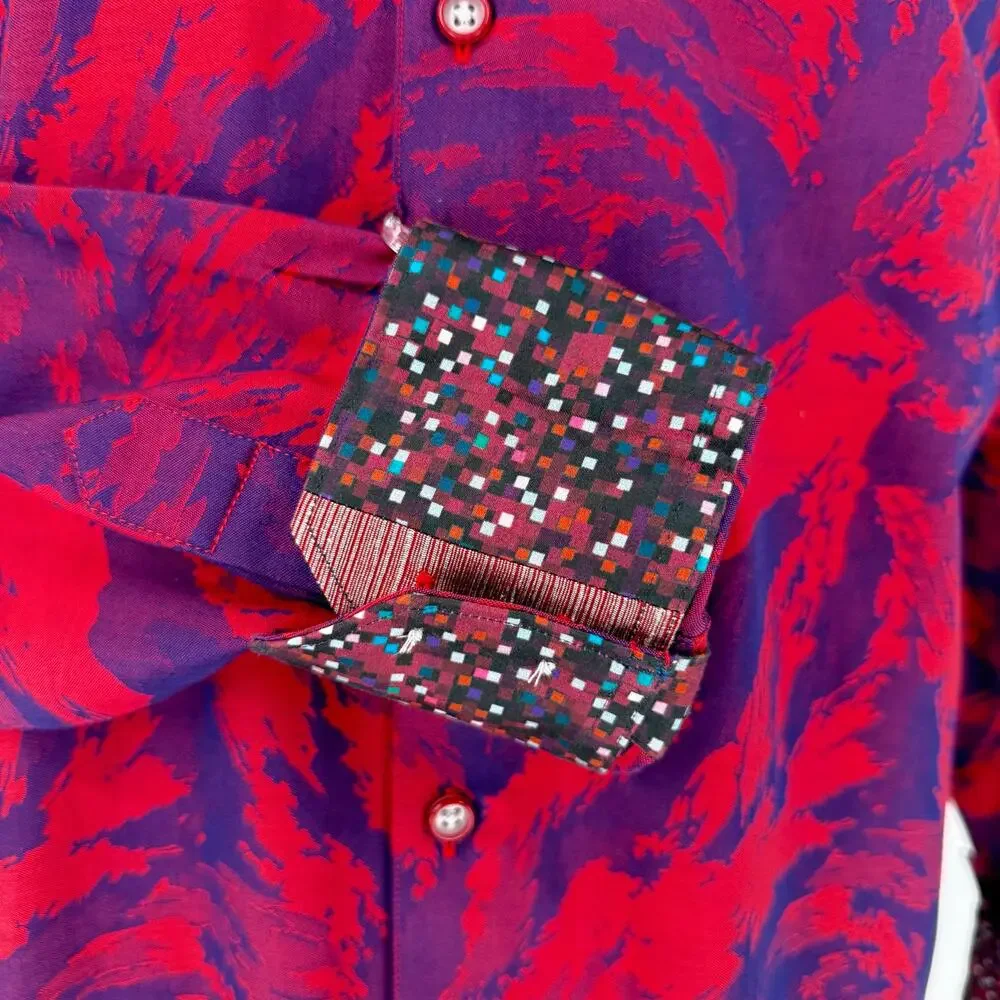 Robert Graham Woven Button Front Long Sleeve Shirt EXPRESSIONIST Paint Print M - Picture 3 of 9